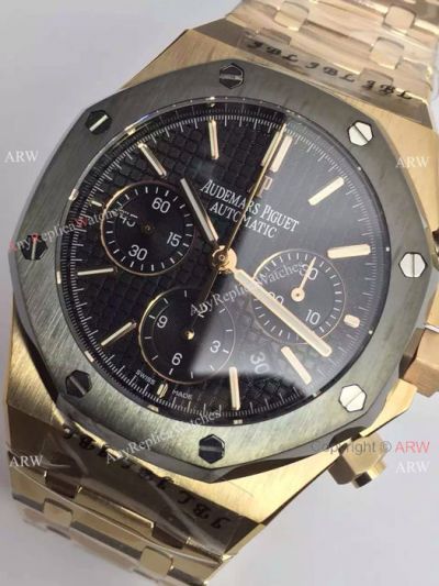 Replica AUDEMARS PIGUET Watch Yellow Gold Case Black Dial 7750